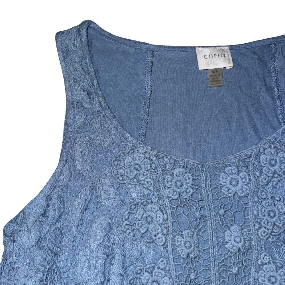 Blue Lace Overlay Tank Top Women's Small Sleeveless Flowy Boho Style Cupio